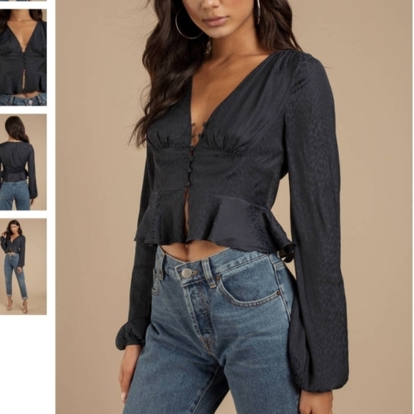 Tobi ANOUK NAVY LONG SLEEVE BLOUSE Large NWT - Picture 1 of 8